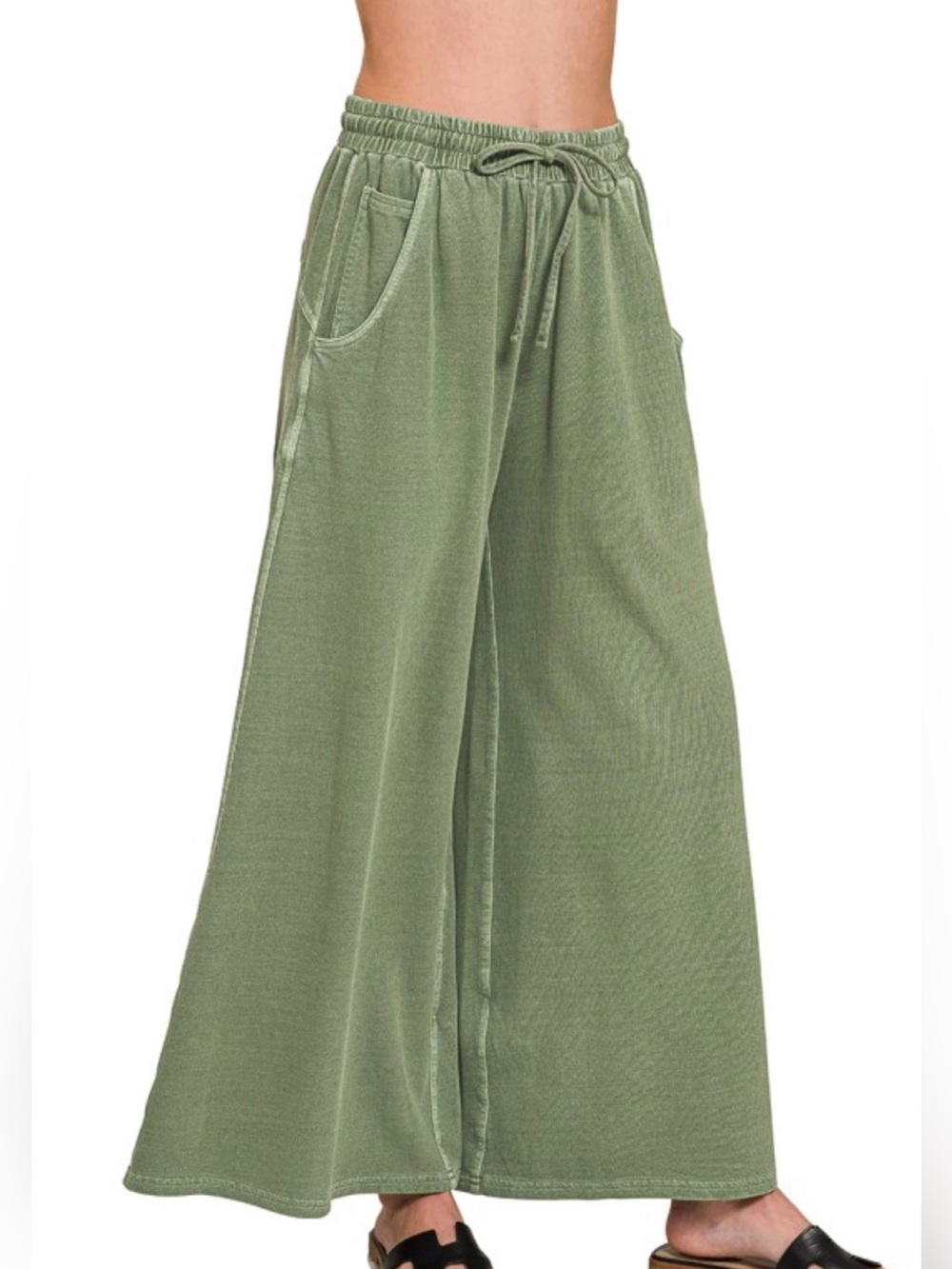 868. Women's Comfy Light Olive French Terry Wide-Leg Pants NEW